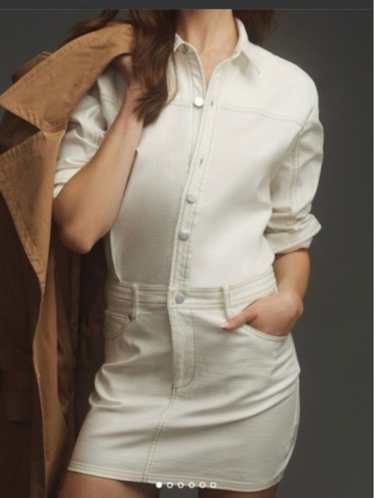 Anthropologie Nwot Pilcro Denim Long Sleeve Mini Shirt White Dress Size Xs
